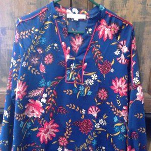 New Ann Taylor LOFT Silky Blue Floral Print Kimono Style Top- Size Small